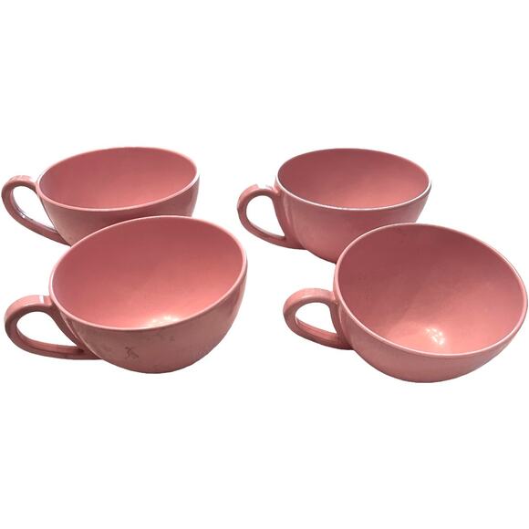 4 Pink Vintage Salmon Melamine Coffee Cups - Picture 1 of 4